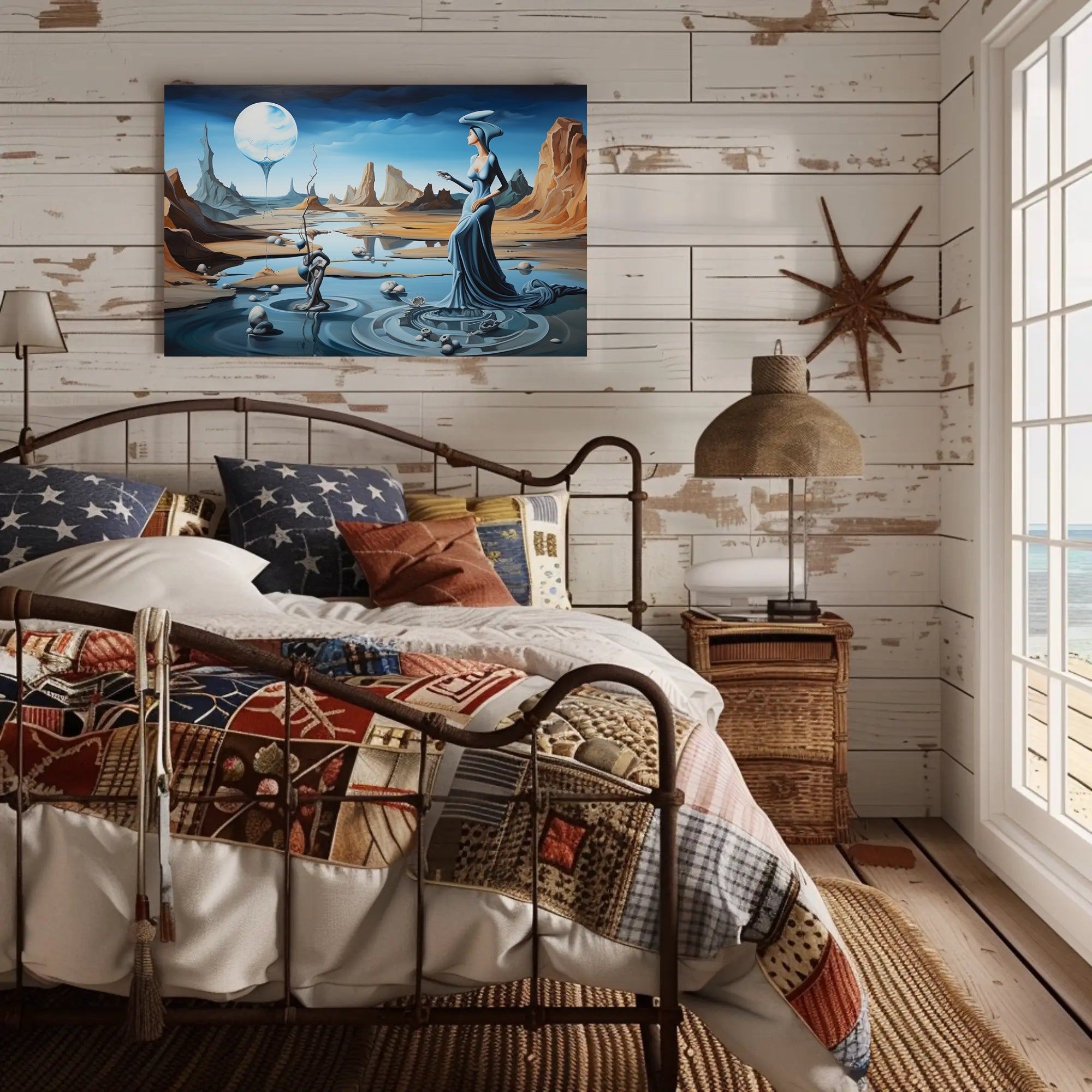 Surreal Dreamscape Poster with Ethereal Moon-Lit Desert Scene