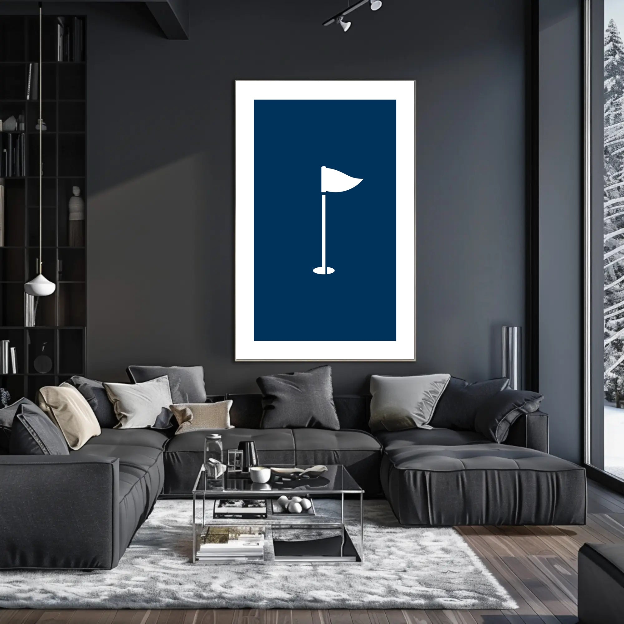 Minimalist White Flag on Deep Blue Background Poster