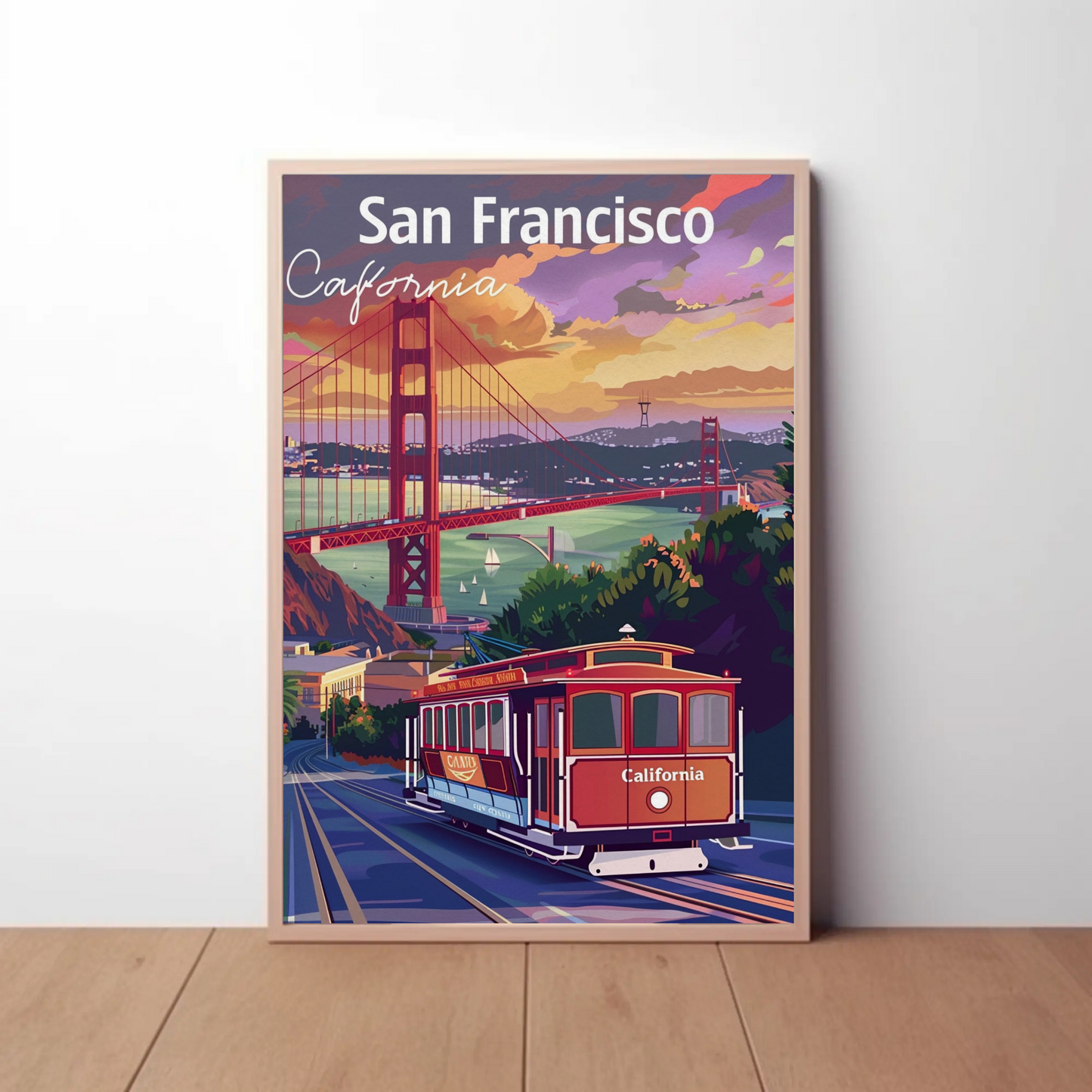San Francisco Trolley Golden Gate Iconic View Travel Poster