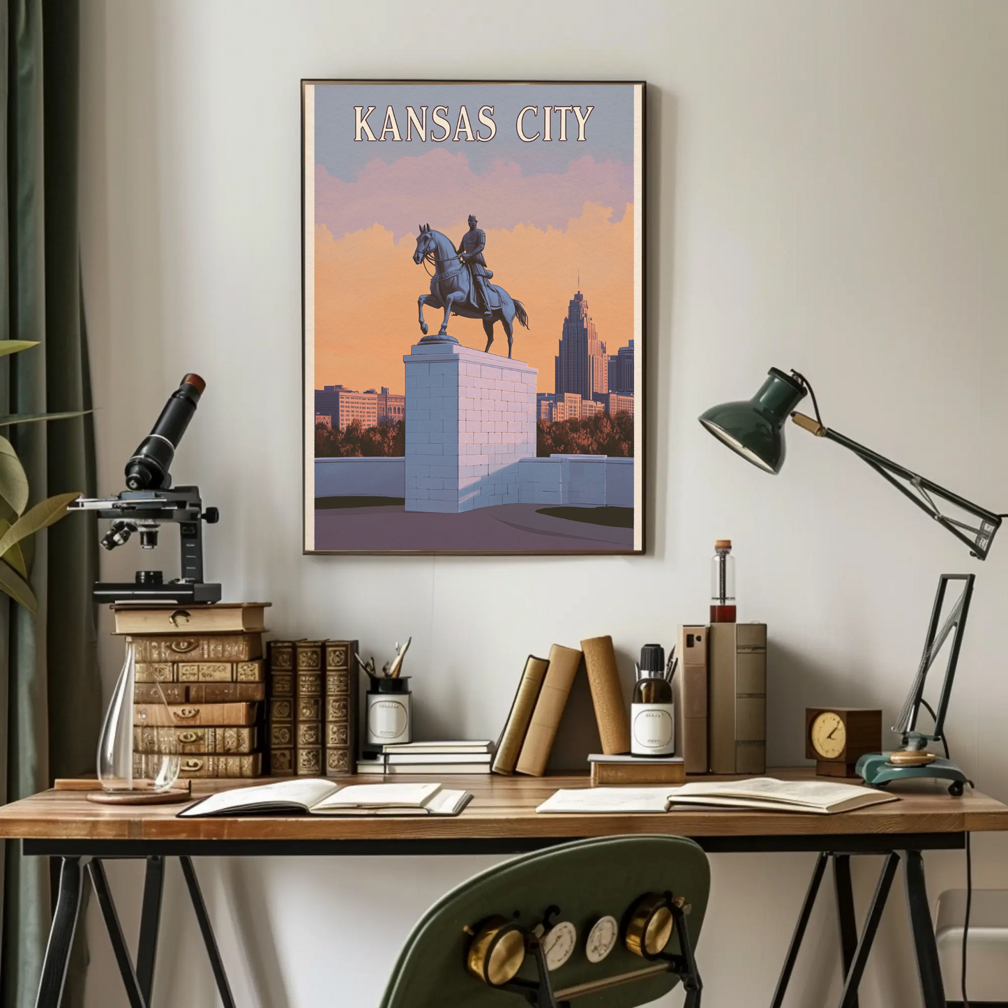 Kansas City Vintage Poster Sunset Statue