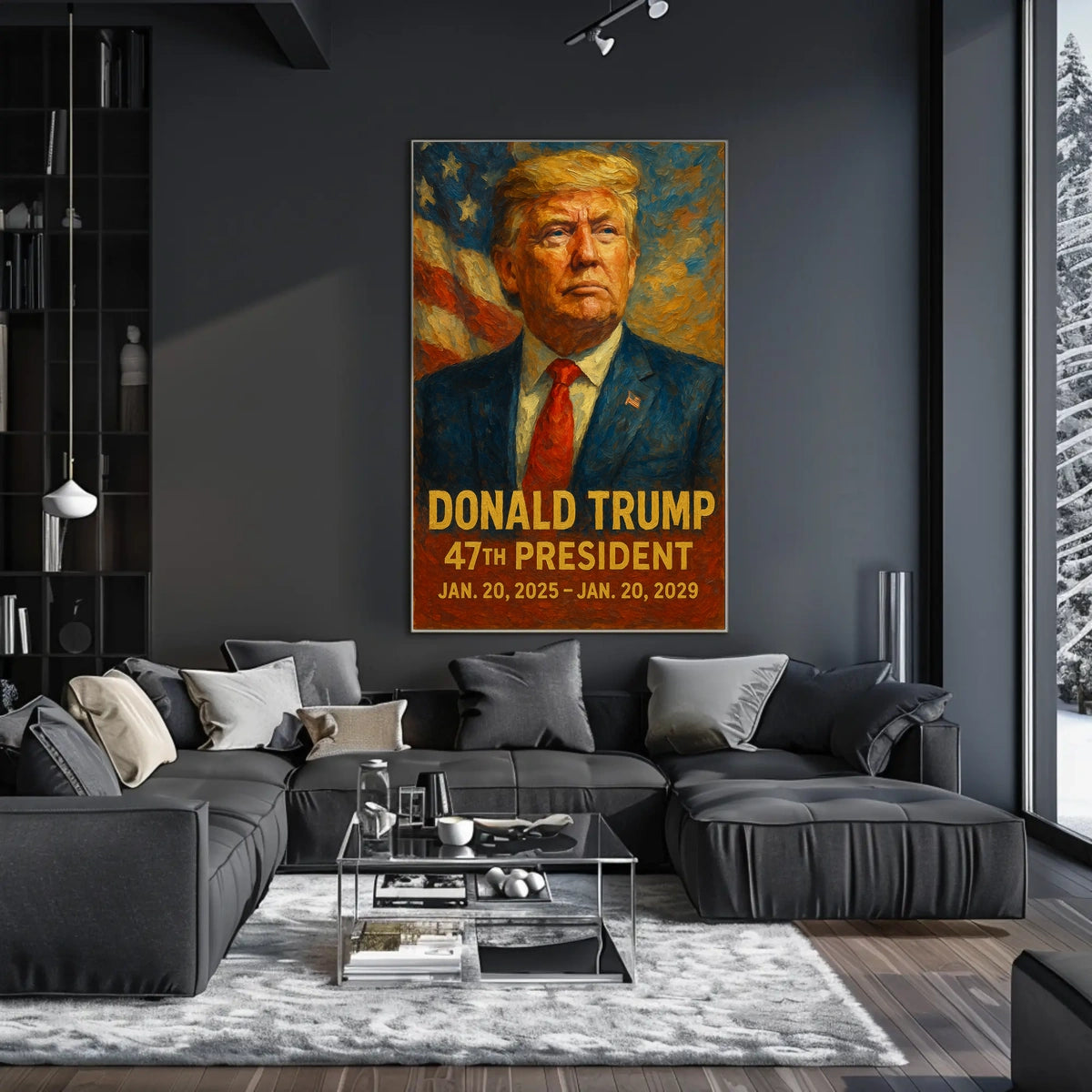 Donald Trump Leadership Portrait Expressionism Digital Painting American Flag Backdrop Poster