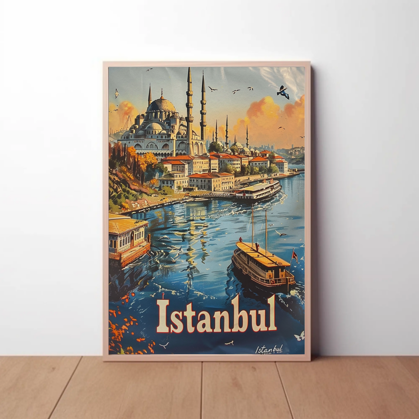 Istanbul Bosphorus and Blue Mosque Travel Poster