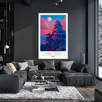 Himeji Castle vibrant sunset travel art Travel Poster