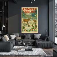 Reindeer Curling at the North Pole Poster