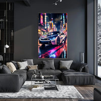 Futuristic Elegance on Neon Streets Poster PosterGoat