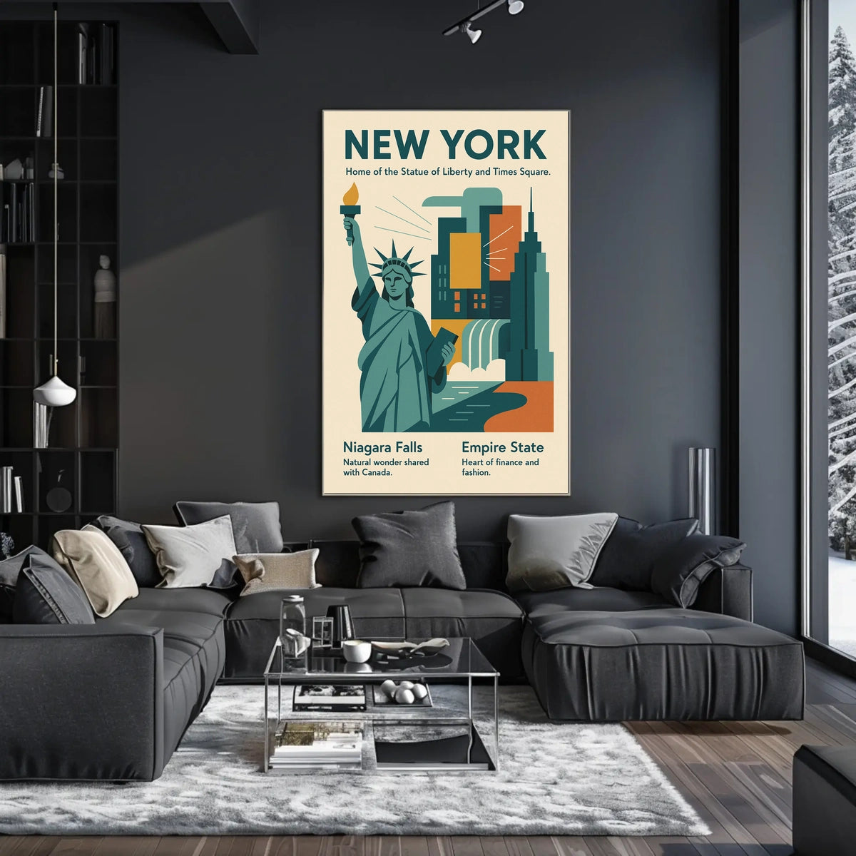 New York Icons Poster Modern Travel City Skyline Wall Art