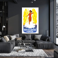 Vintage Russian Sports Poster with Energetic Yellow Background