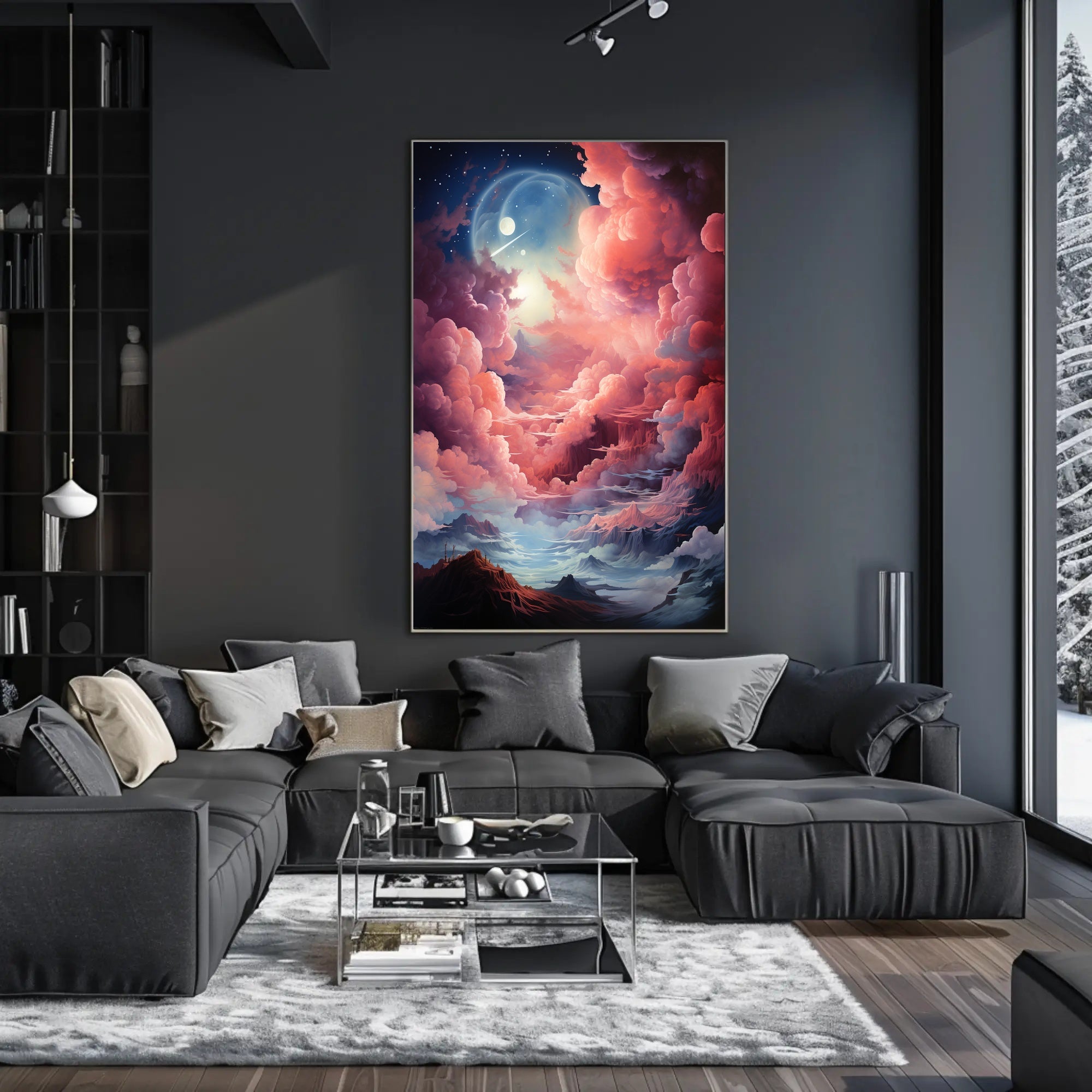 Dreamlike Dual-Moon Landscape Futuristic Sci-Fi Poster