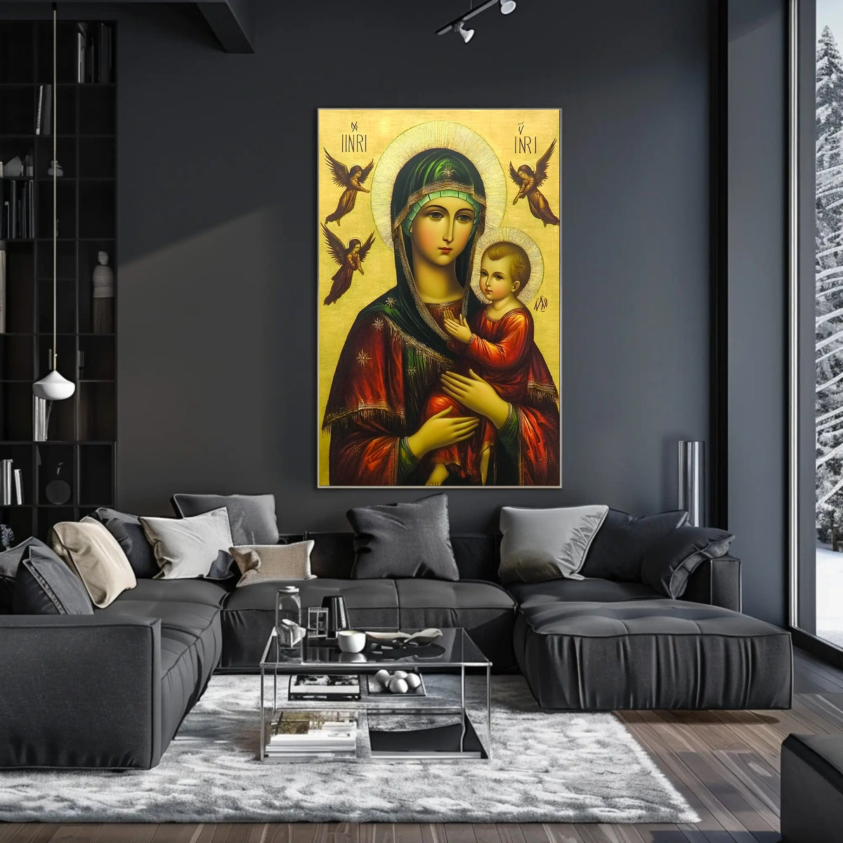 Virgin Mary and Baby Jesus with Angels Poster