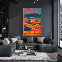 Great Sand Dunes National Park Vintage Travel Art Deco Nostalgic Adventure Colorful Dunes Scene Poster