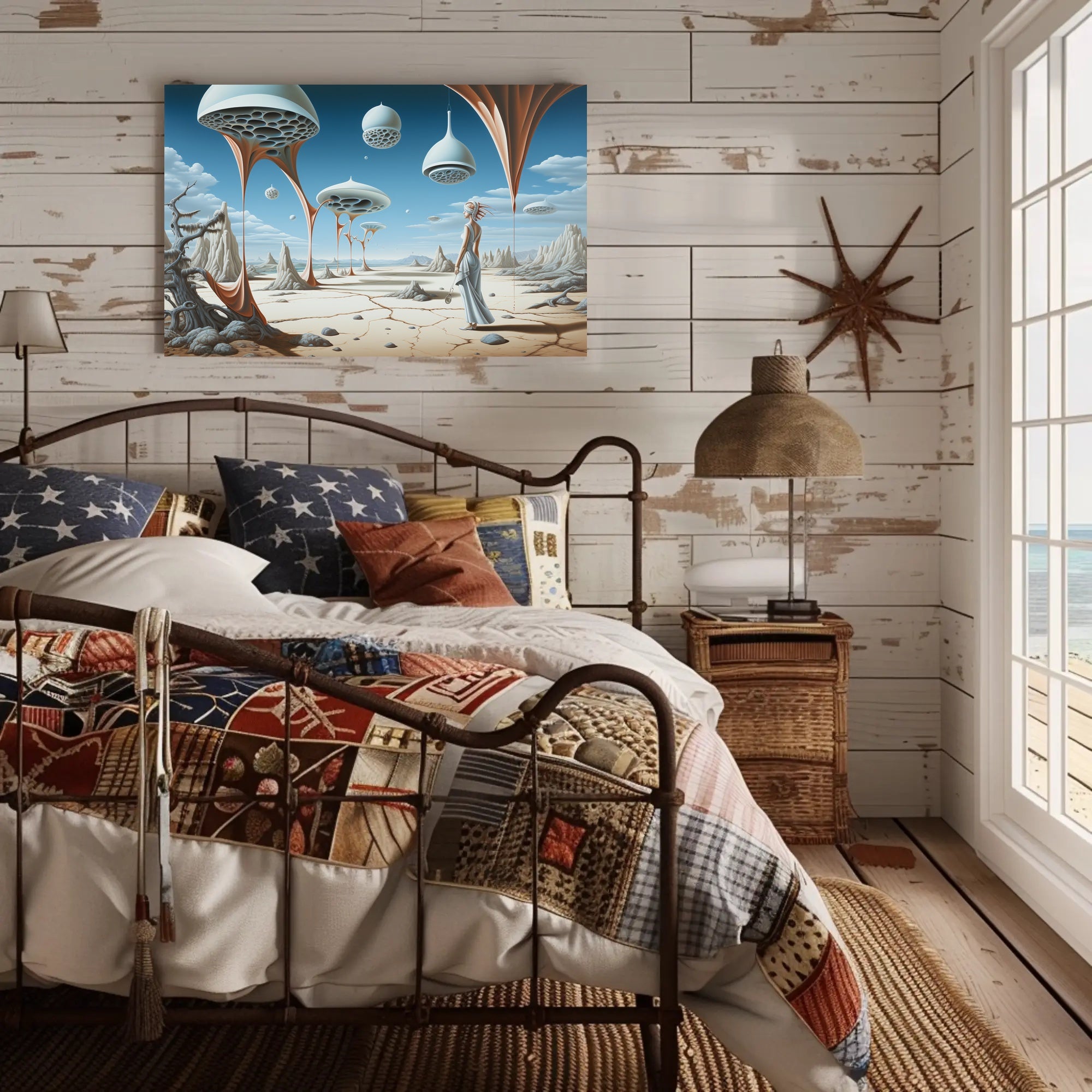 Surreal Desert Traveler with Futuristic Sci-Fi Poster