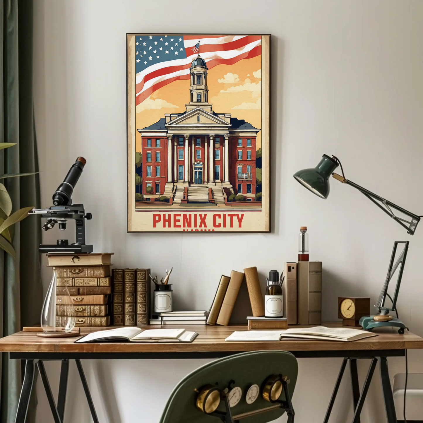 Phenix City Alabama Vintage Travel Poster Artwork