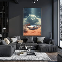 Retro Sports Car Desert Scene Art Poster