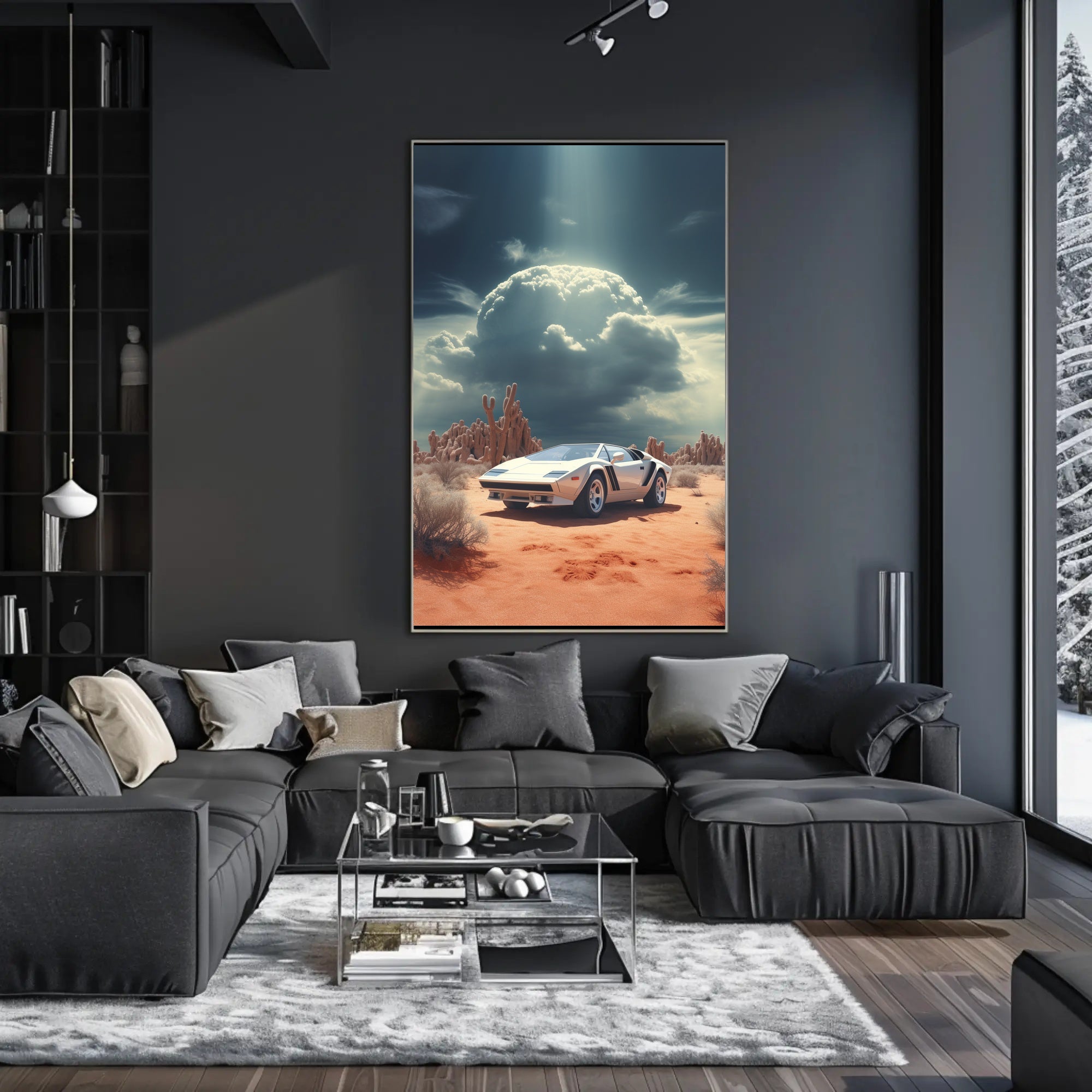 Retro Sports Car Desert Scene Art Poster