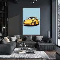 Yellow Sports Car Illustration Poster PosterGoat