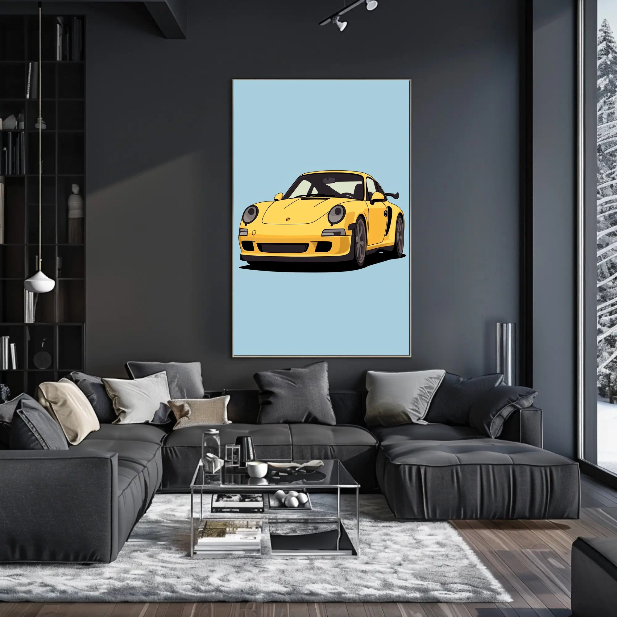 Yellow Sports Car Illustration Poster PosterGoat