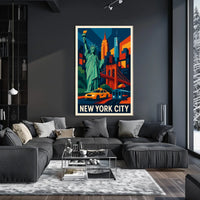 Iconic New York City Poster Vibrant Landmark Artwork Lovers