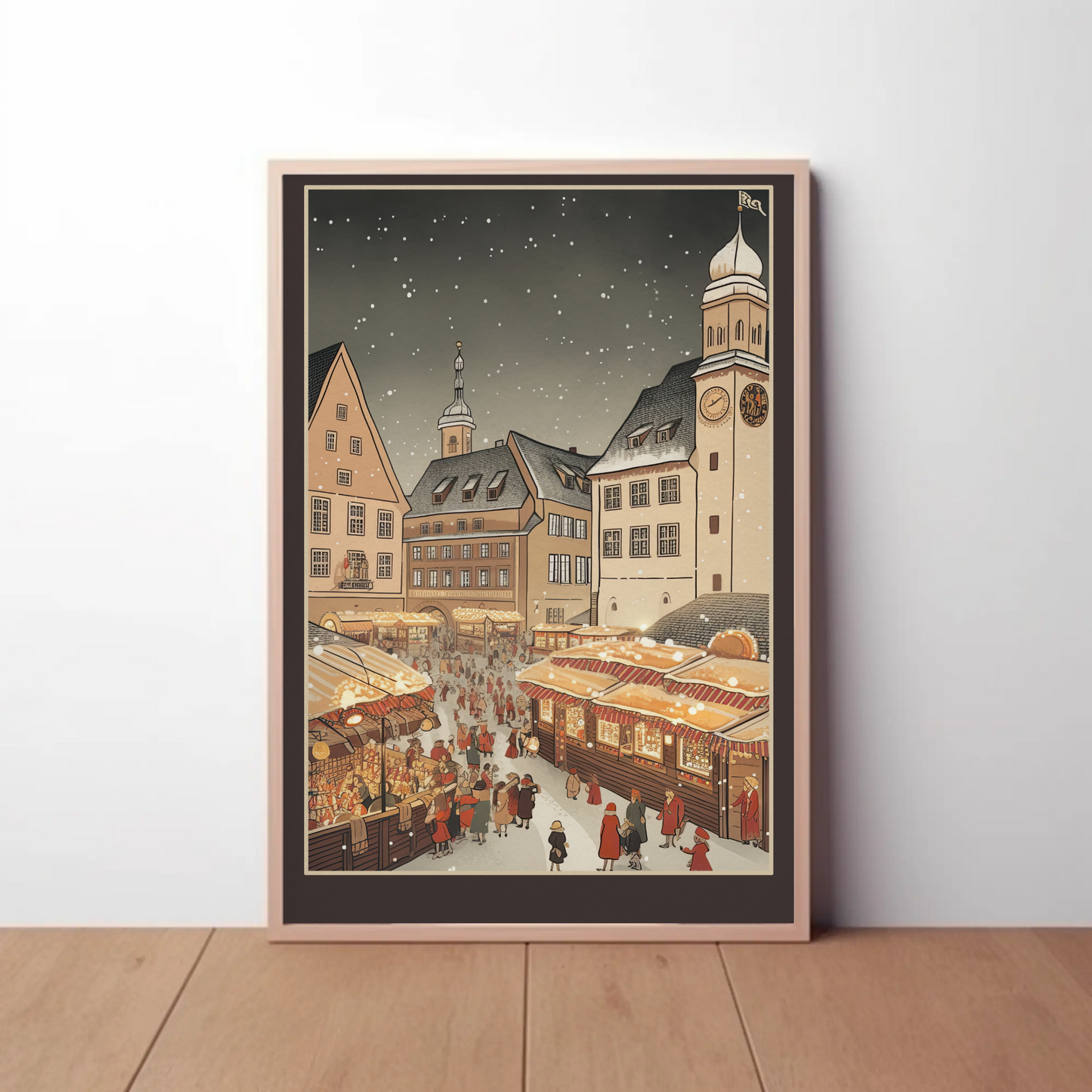 German Christmas Market Festive Winter Town Travel Poster