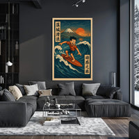 Surfing Adventure at Mount Fuji Poster