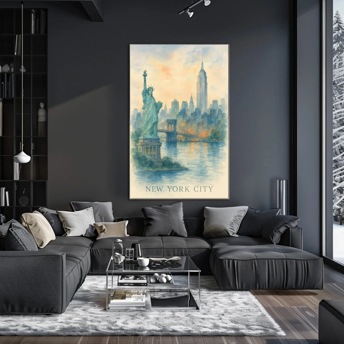 New York City Watercolor Landmarks Poster Classic Wall Art