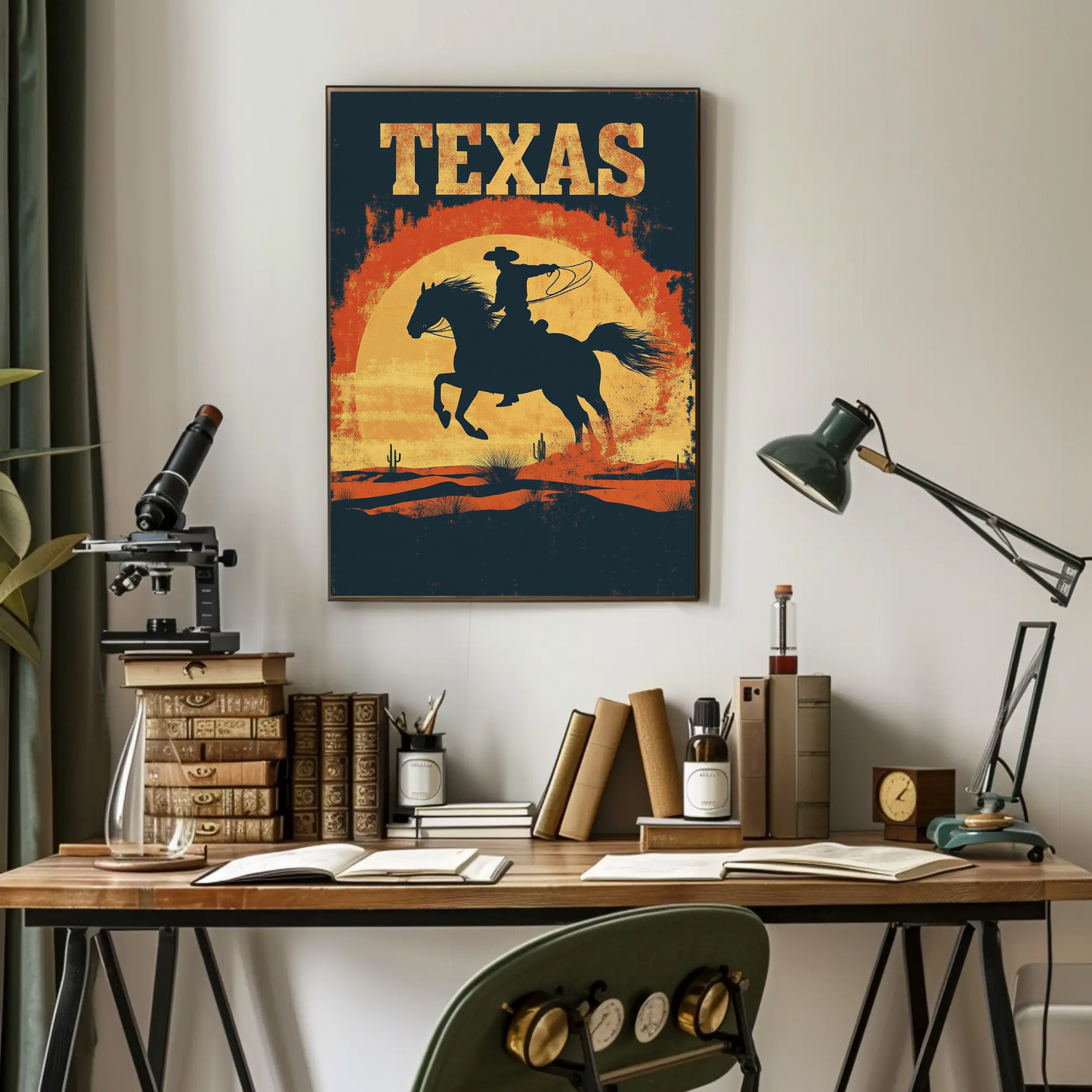 Texas Cowboy Sunset Vintage Travel Poster
