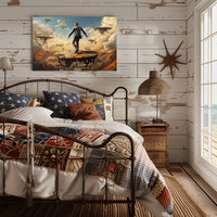 Surreal Suit Man on Broken Platforms Artistic Poster