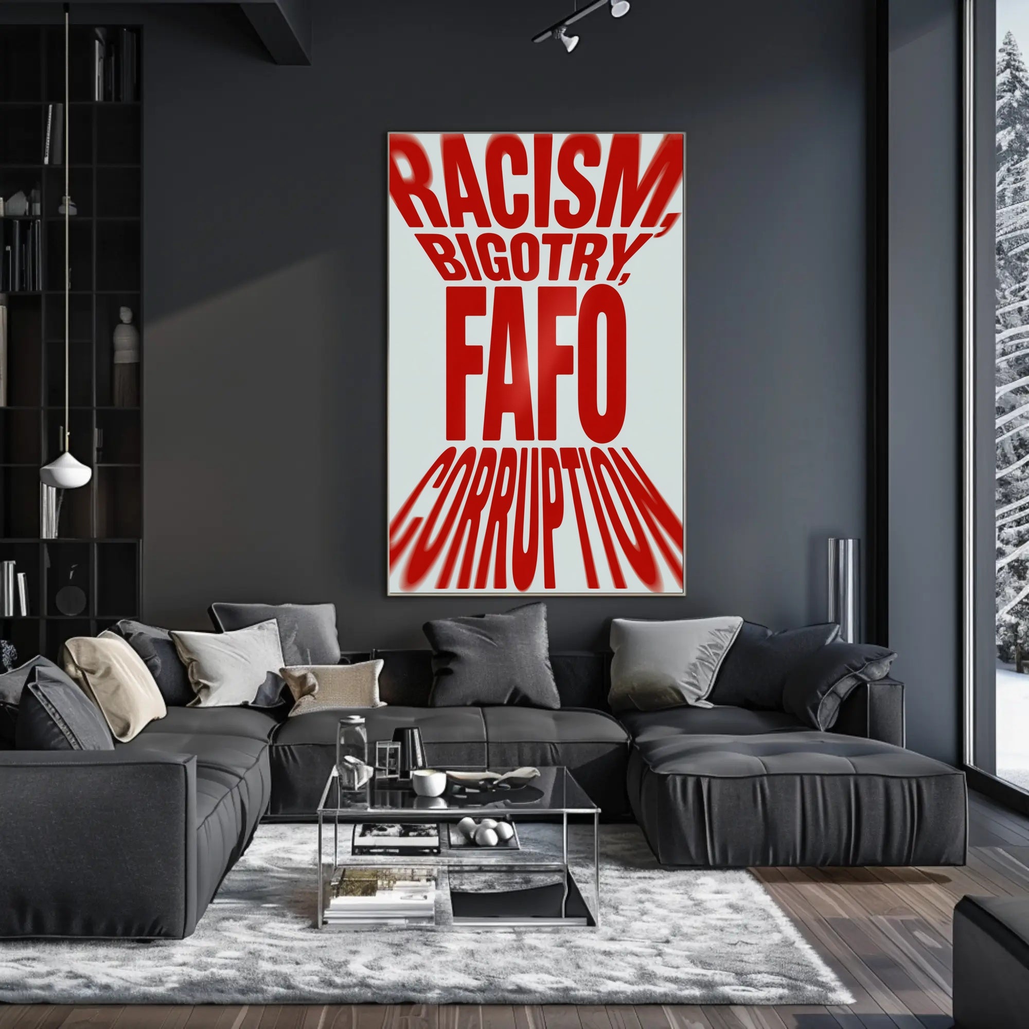 Bold Red Text Confrontational Political or Propaganda Poster