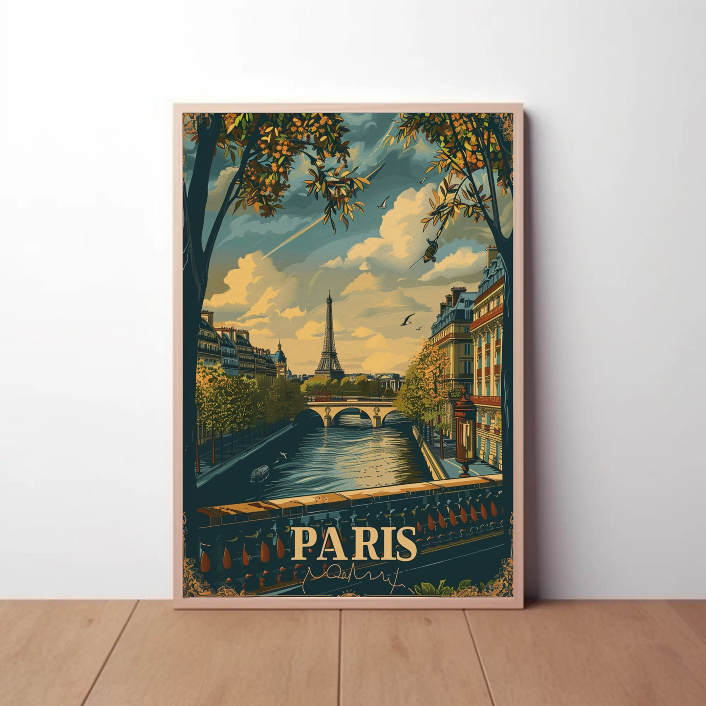 Paris Eiffel Tower River Seine Bridge Travel Poster