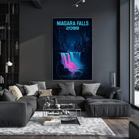 Futuristic Neon Niagara Falls Art Print - Futuristic Sci-Fi Poster