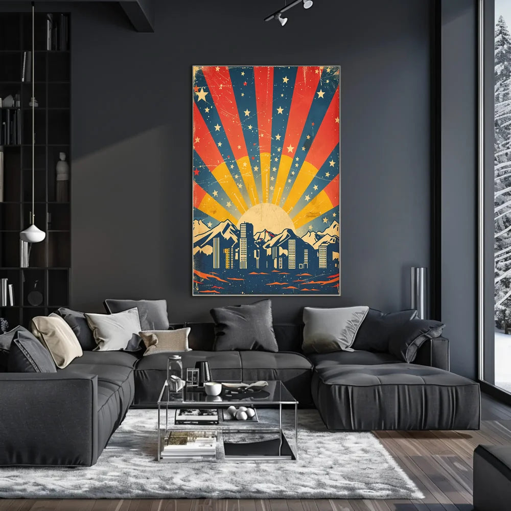 City Skyline Retro Poster: Hopeful Urban Sunrise