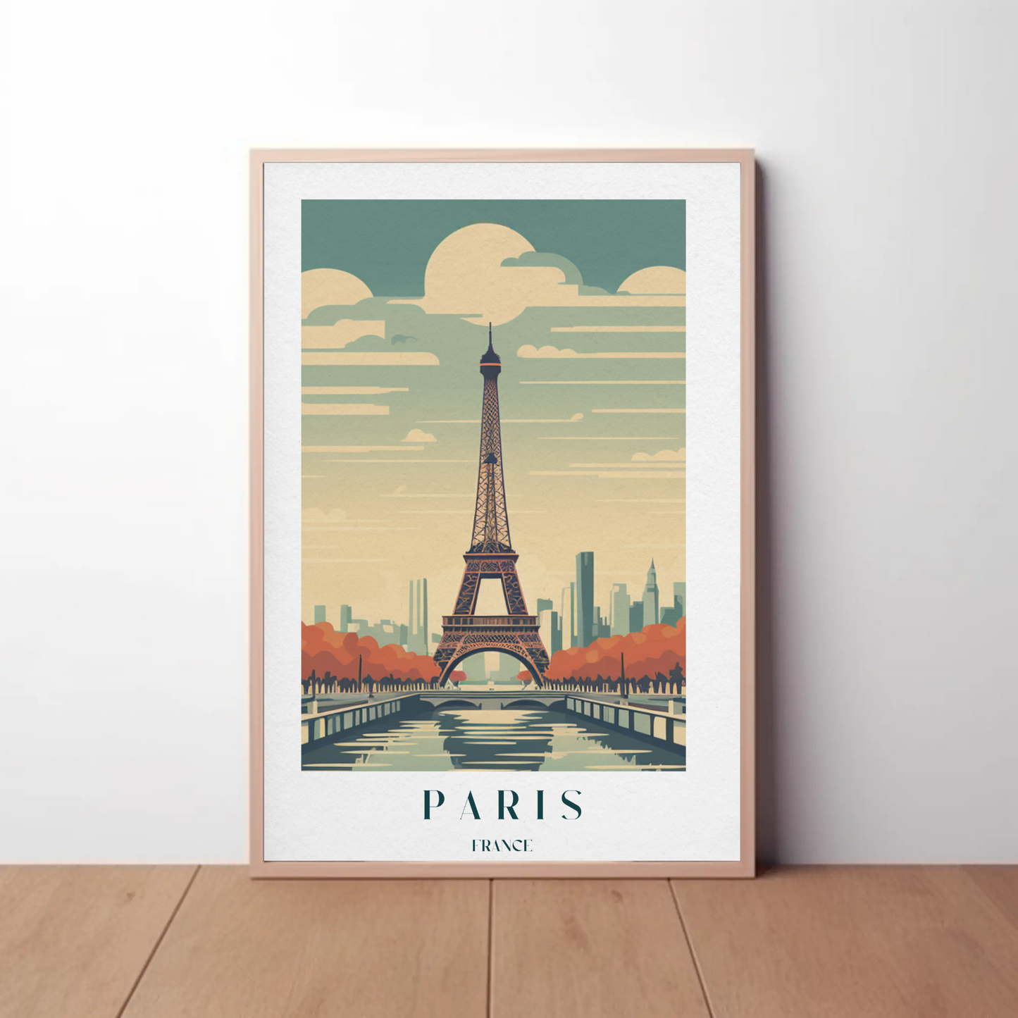 Paris France Eiffel Tower Autumn Skyline Travel Poster