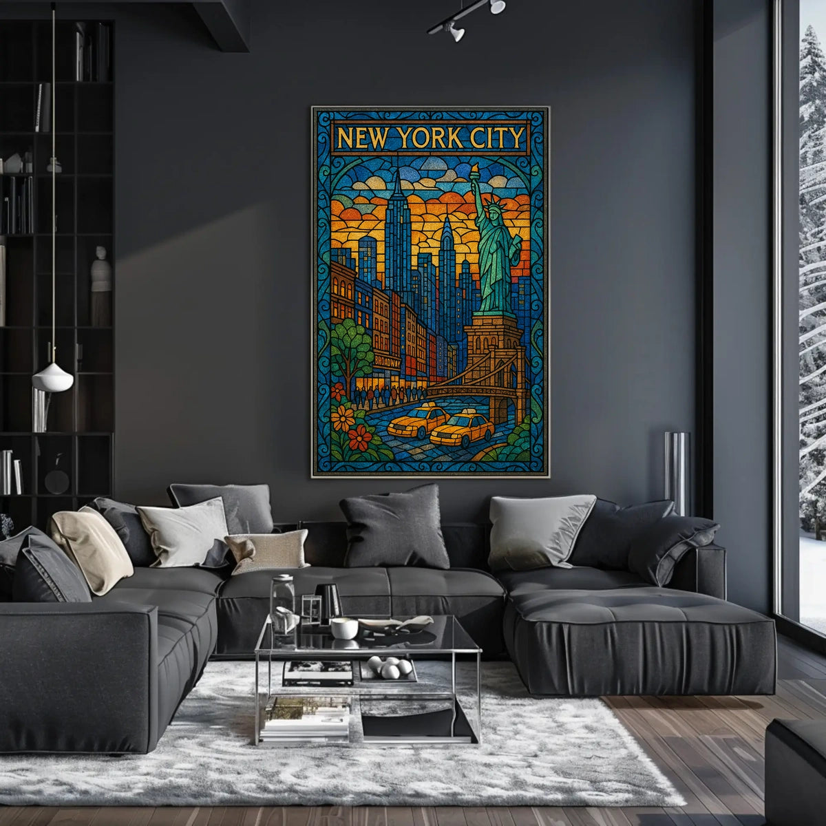 New York City Stained Glass Art Poster Modern Wall Art