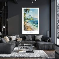 Nicaragua Coastal Paradise: Tropical Watercolor Travel Poster PosterGoat