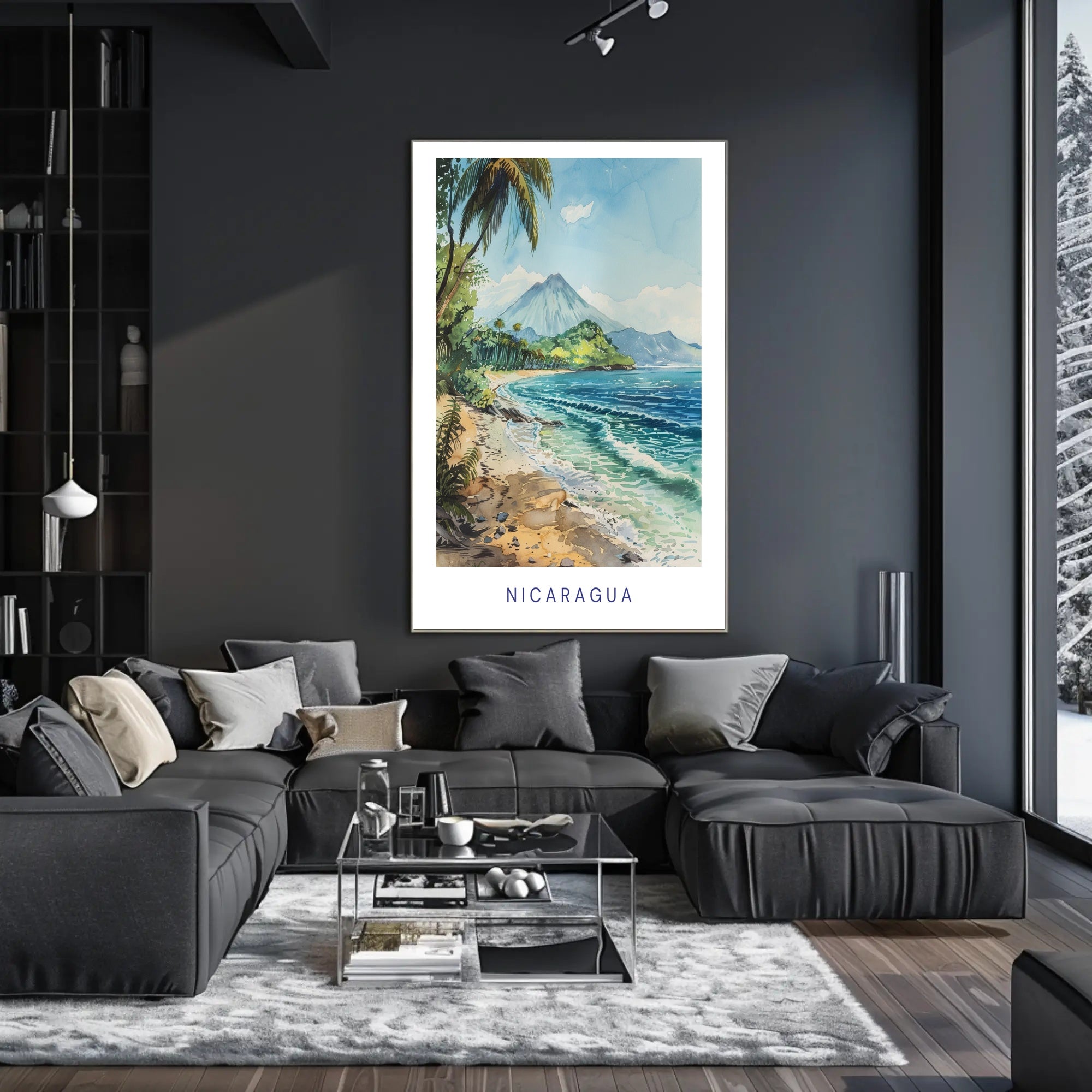 Nicaragua Coastal Paradise: Tropical Watercolor Travel Poster PosterGoat