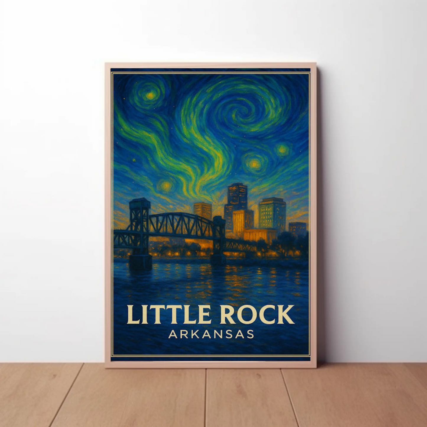Little Rock Arkansas Bridge Skyline Starry Night Travel Poster
