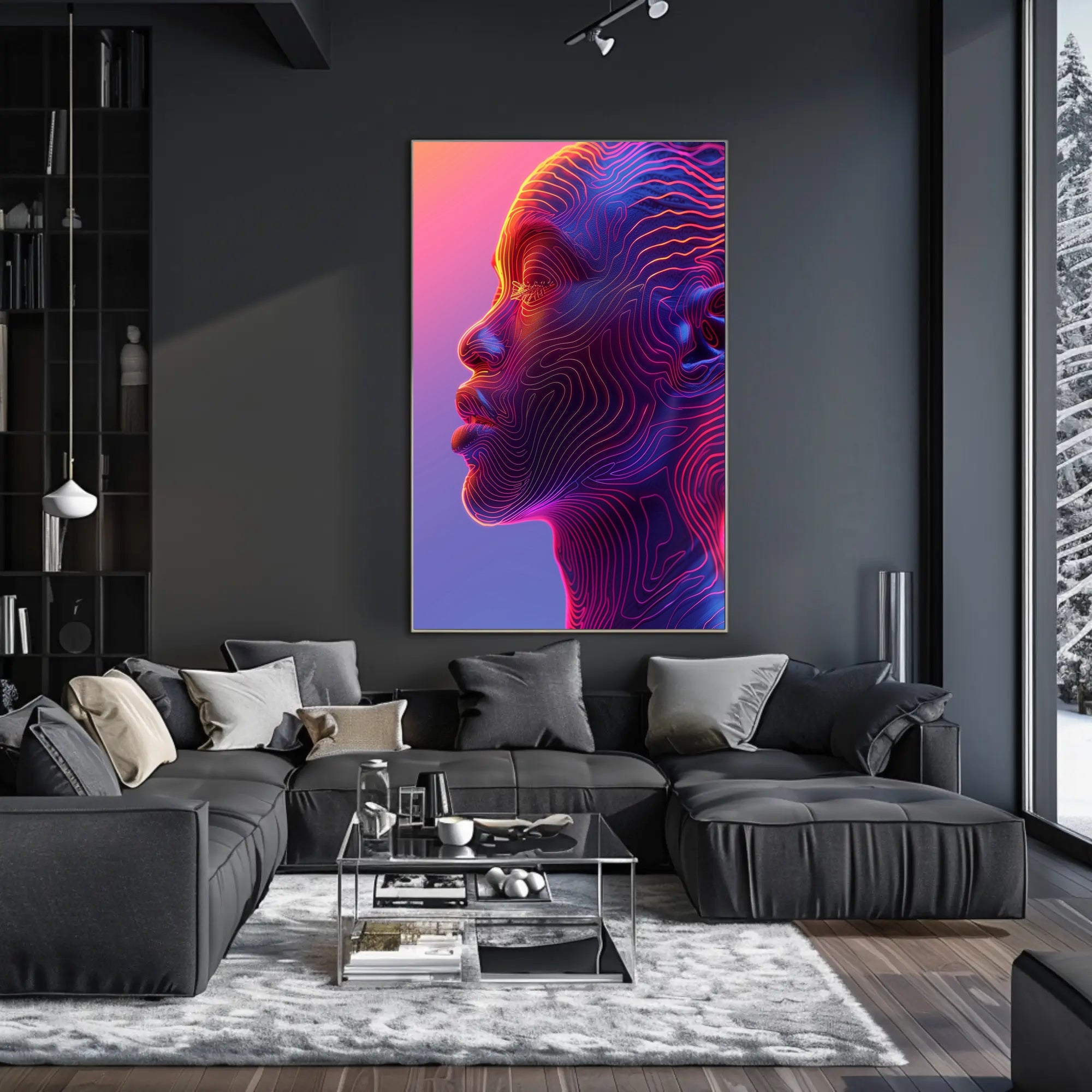Futuristic Neon Human Profile Abstract or Artistic Poster PosterGoat