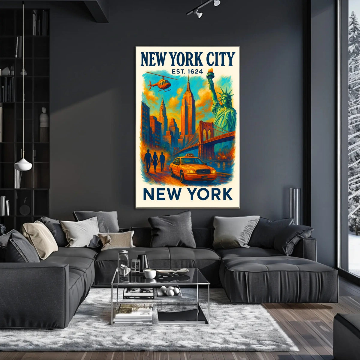 New York City Icons Poster Vintage Cityscape Wall Art