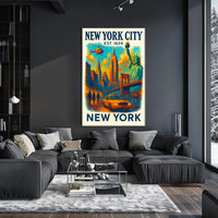 New York City Icons Poster Vintage Cityscape Wall Art
