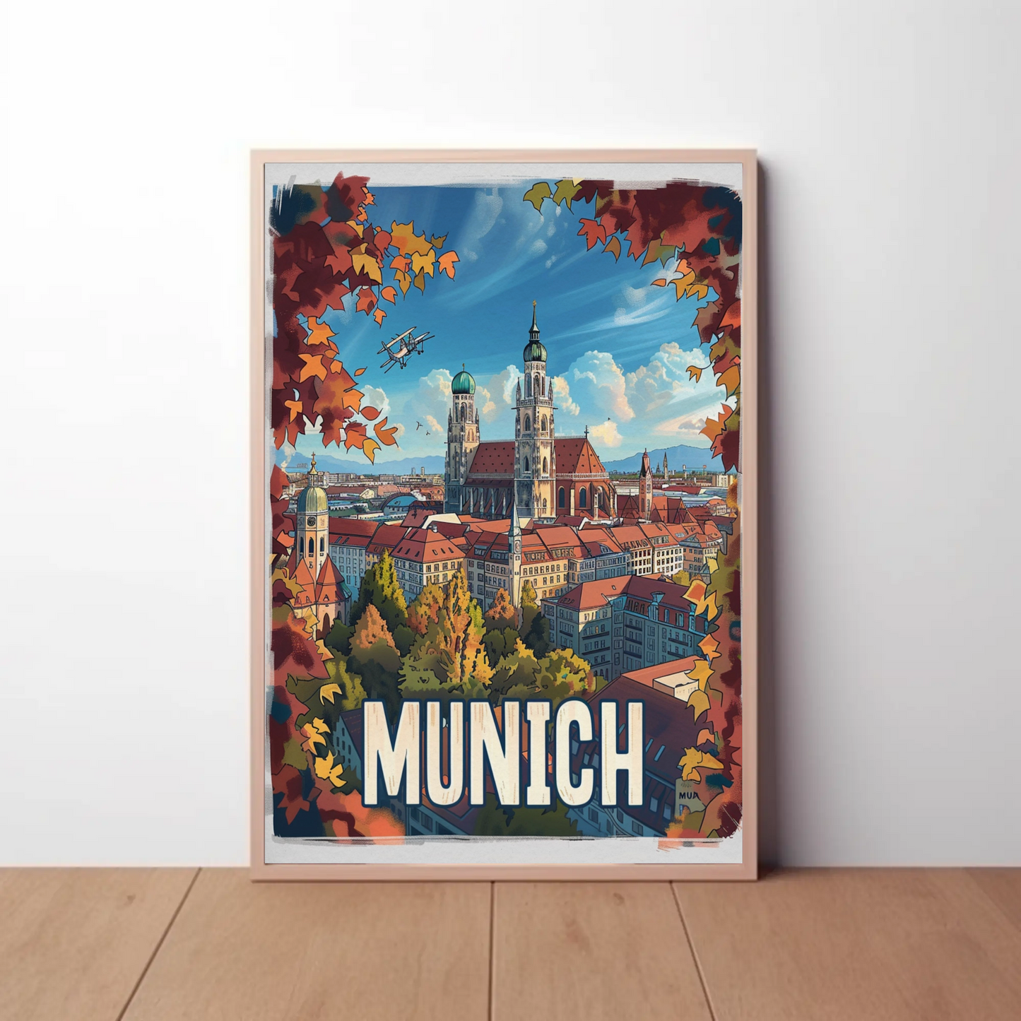 Munich Cathedral Autumn Germany Travel Poster
