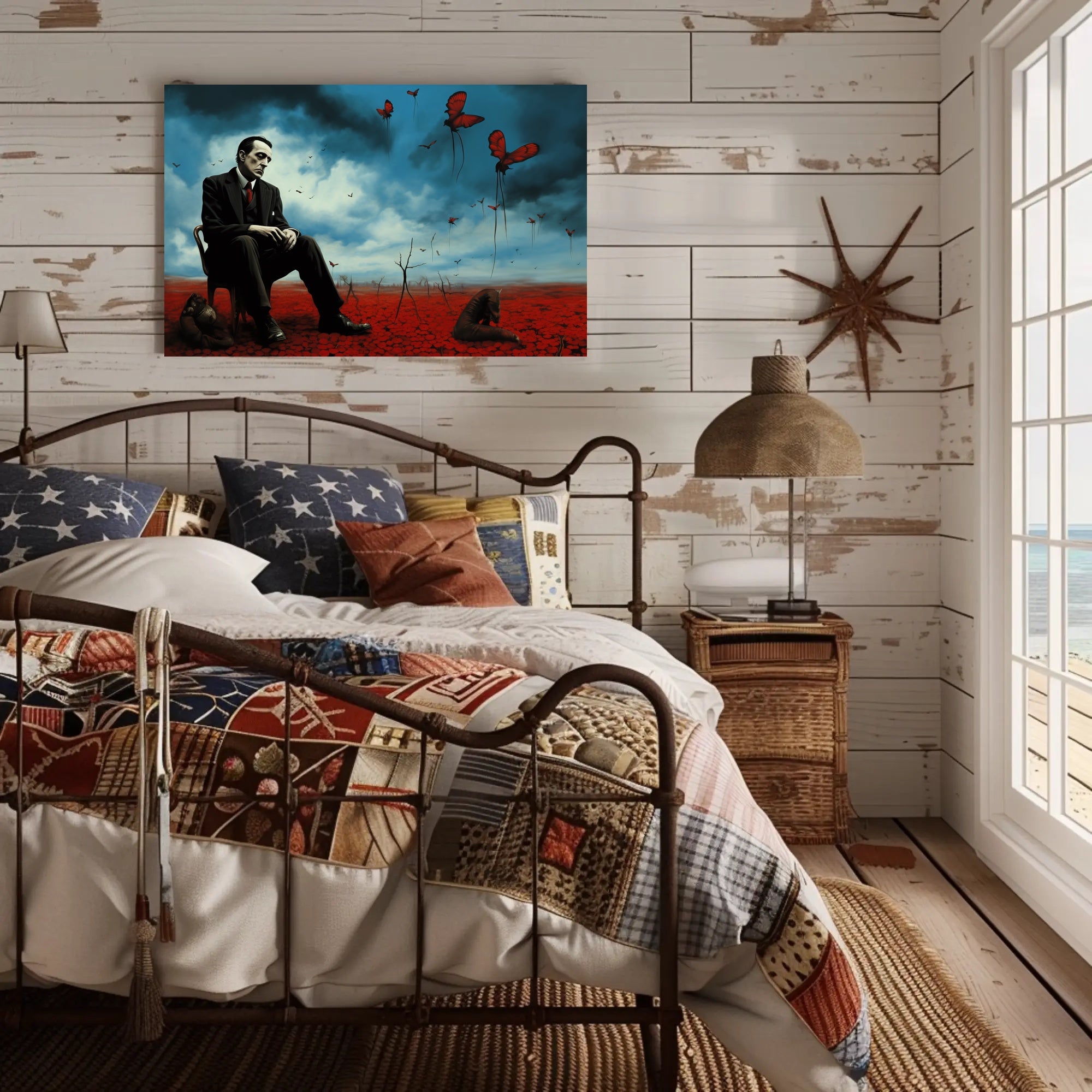 Contemplative Surrealism in Barren Landscape Artistic Poster