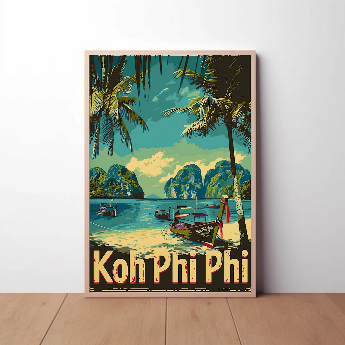 Koh Phi Phi Longtail Boats Thailand Travel Poster