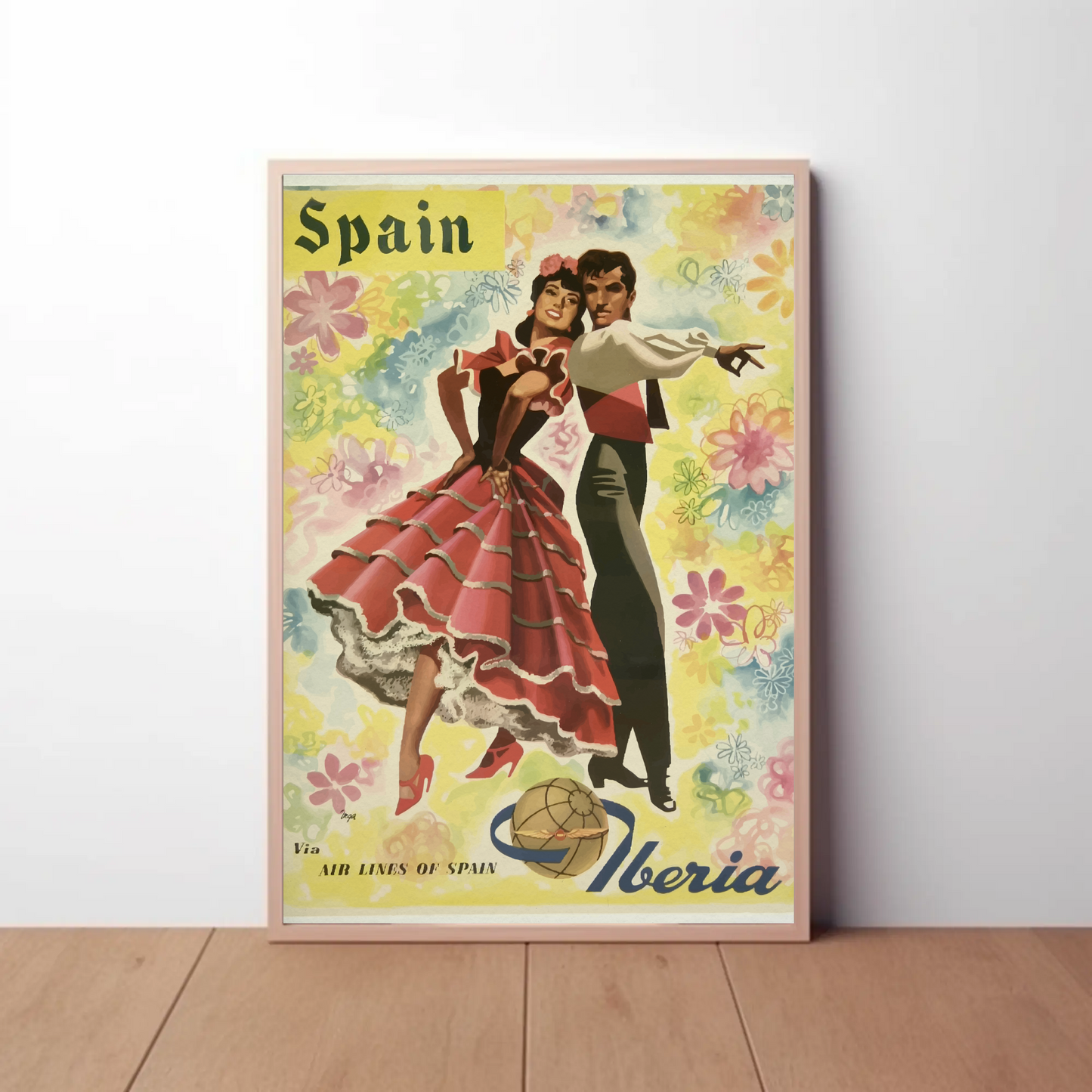 Spain Flamenco Dancers Colorful Flowers Iberia Travel Poster