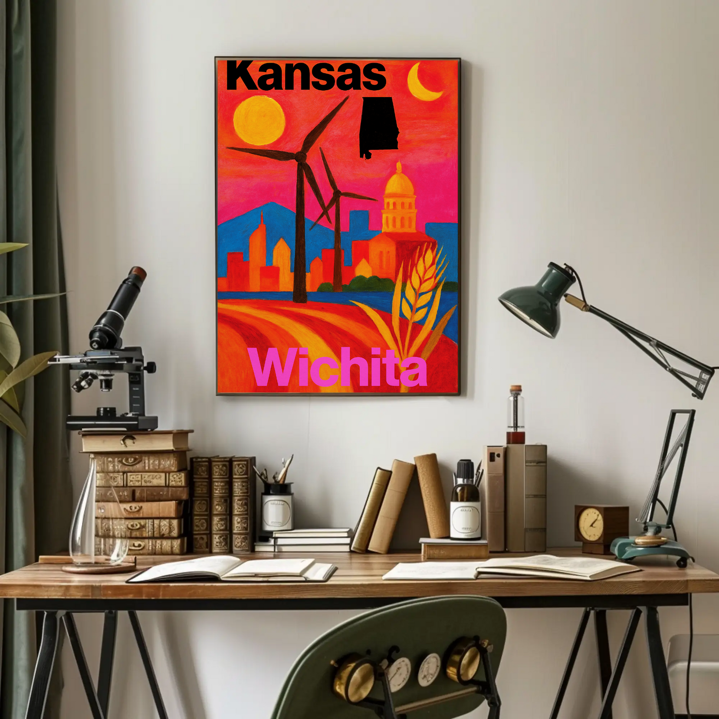 Wichita Kansas Skyline Retro Vintage Travel Poster