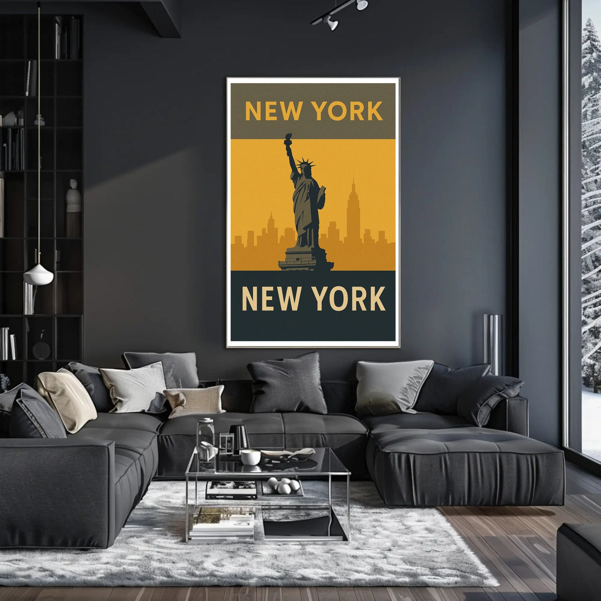 New York Skyline Silhouette Poster Vintage Wall Art