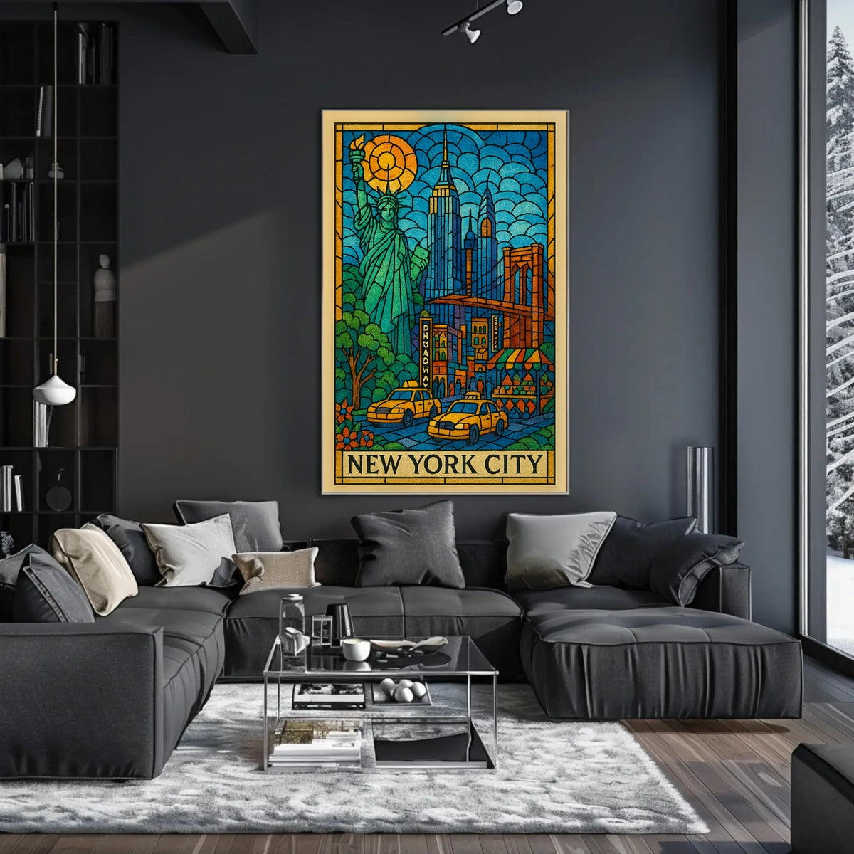 New York City Iconic Landmarks Poster Abstract Wall Art