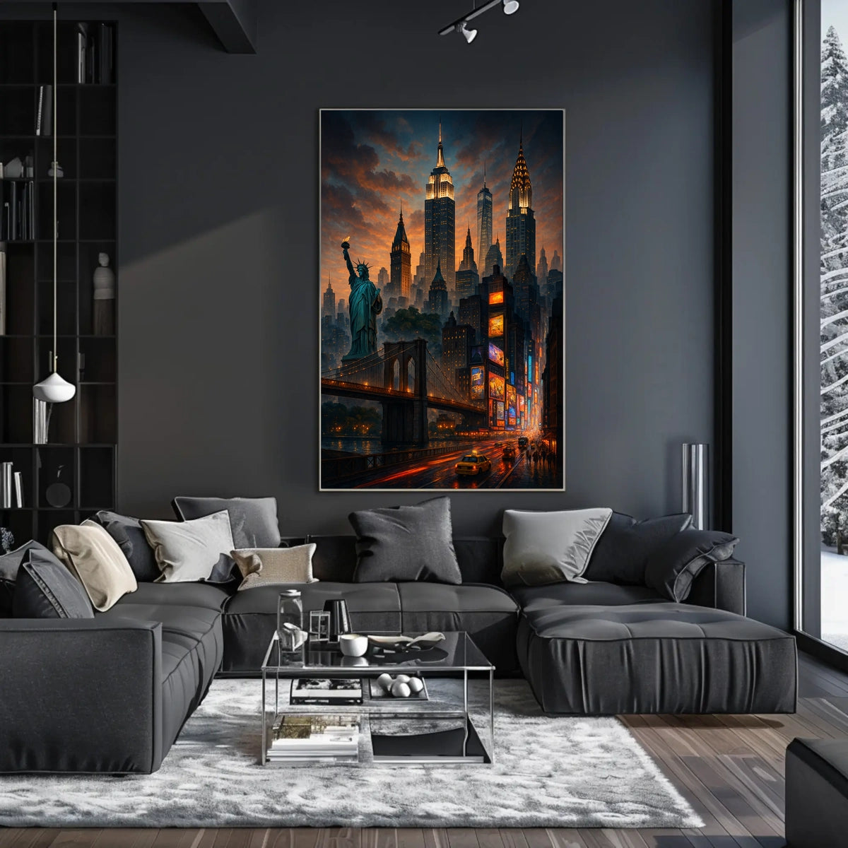 New York City Sunset Cityscape Poster Modern Wall Art