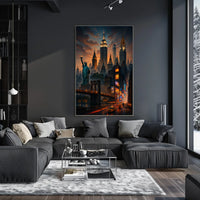 New York City Sunset Cityscape Poster Modern Wall Art