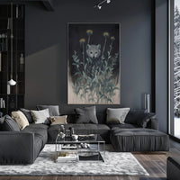 Mystical Abstract Wolf Amidst Wildflowers Artistic Poster PosterGoat