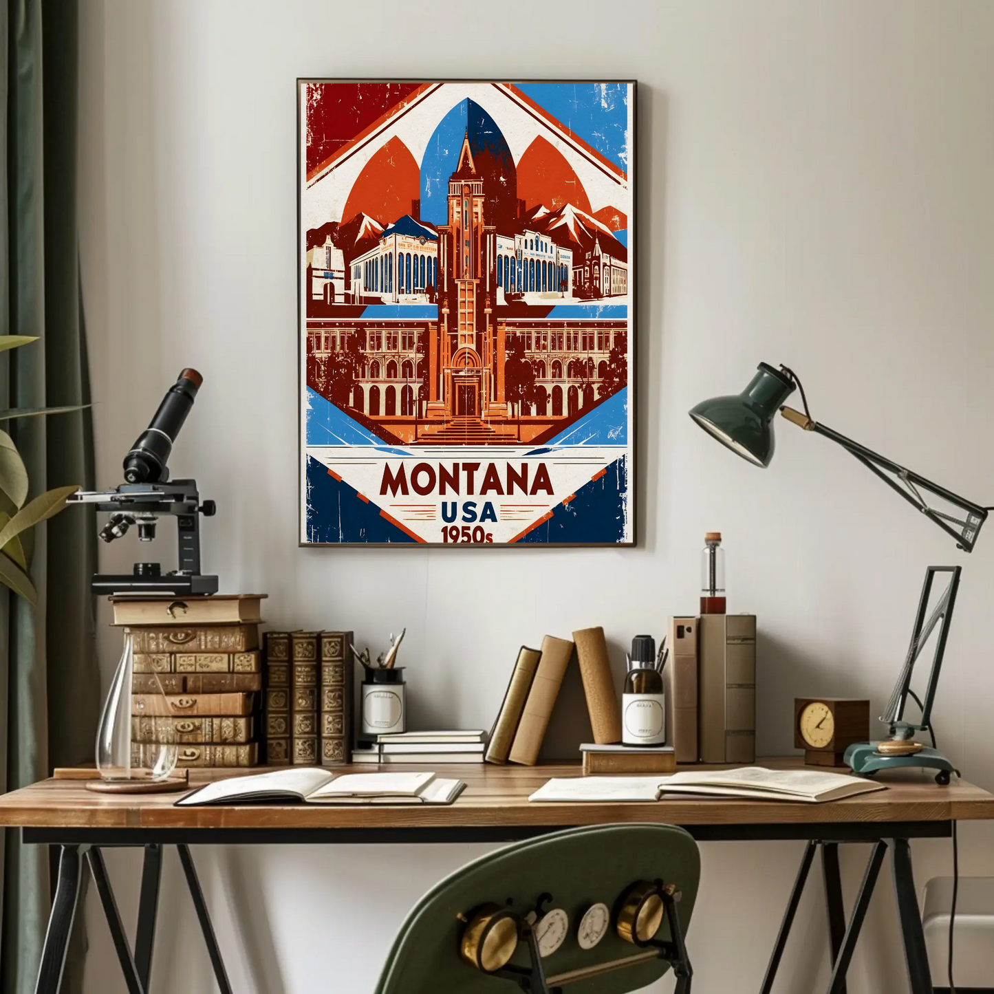 Montana USA 1950s Mountain Capitol Vintage Travel Poster