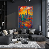 New York City Vibrant Landmark Poster Abstract Wall Art